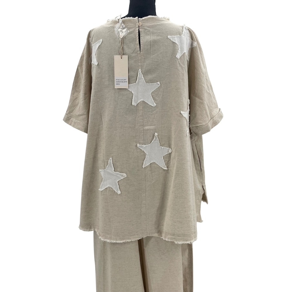 Wide Leg Star-Print Pantsuit in Light Beige - Picture 8 of 16